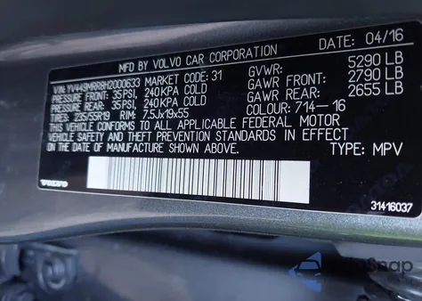 2017 Volvo Xc60 T6 Dynamic from USA, damaged, VIN YV449MRR8H2000633